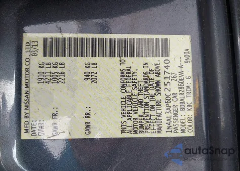 2013 Nissan Altima 2.5 S from USA, damaged, VIN 1N4AL3AP6DC251740